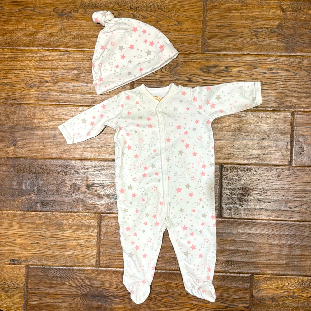 Petidoux - Twinkle Twinkle Baby Set - Pink - Footie & Hat - Size: 3M